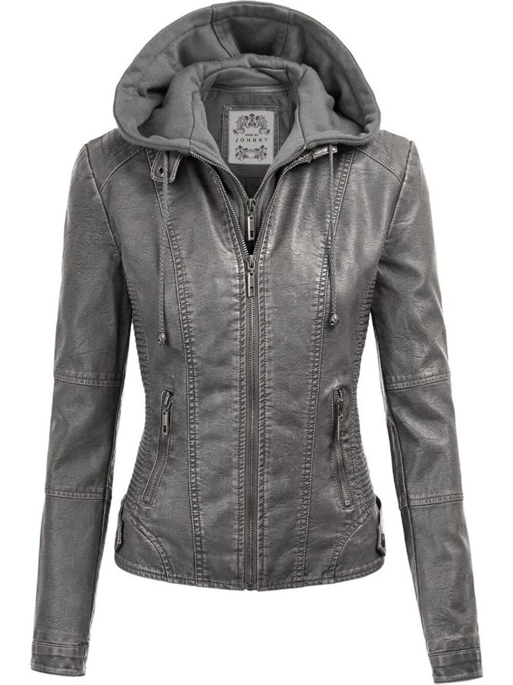 Stylish Faux Leather Motorcycle Jacket for Women with Removable Hood, Biker Chic
